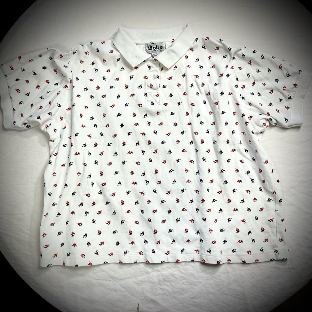 Vintage Kobe Short Sleeve Sailboat Polo Shirt Sz XXL Boxy Oversized Baggy 90s 80